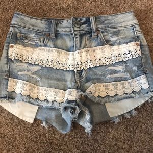 American Eagle laced denim shorts